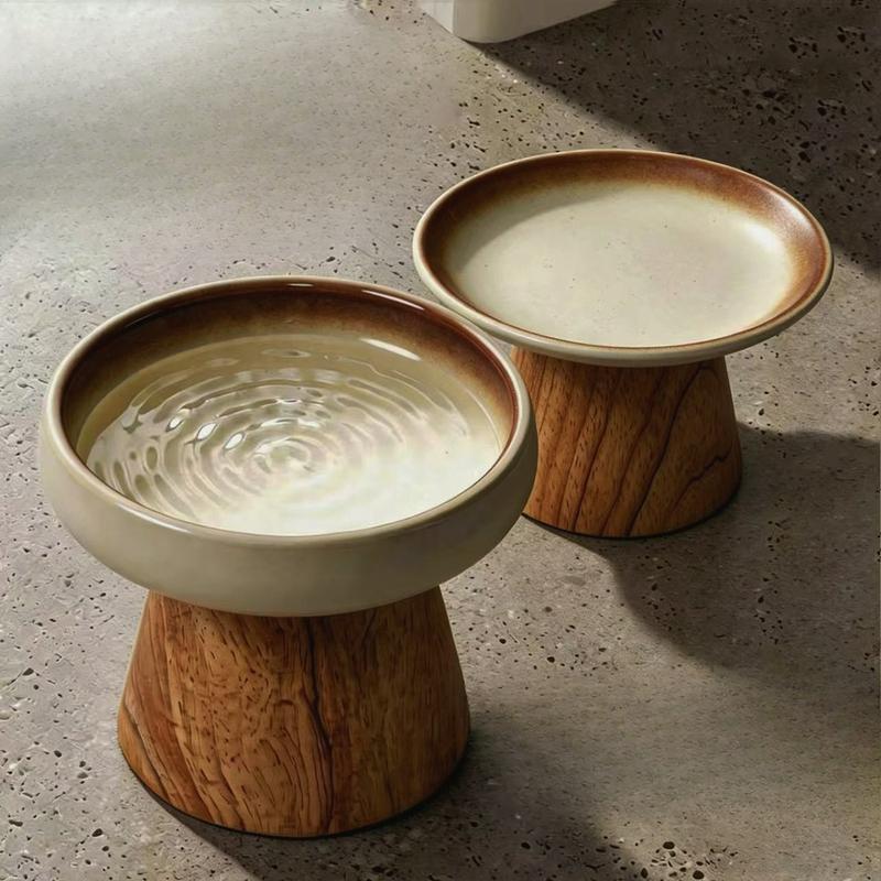 Elevated Neck Support Ceramic Cat Bowl Large Caliber Food Bowl for Cats Dogs Water Containers