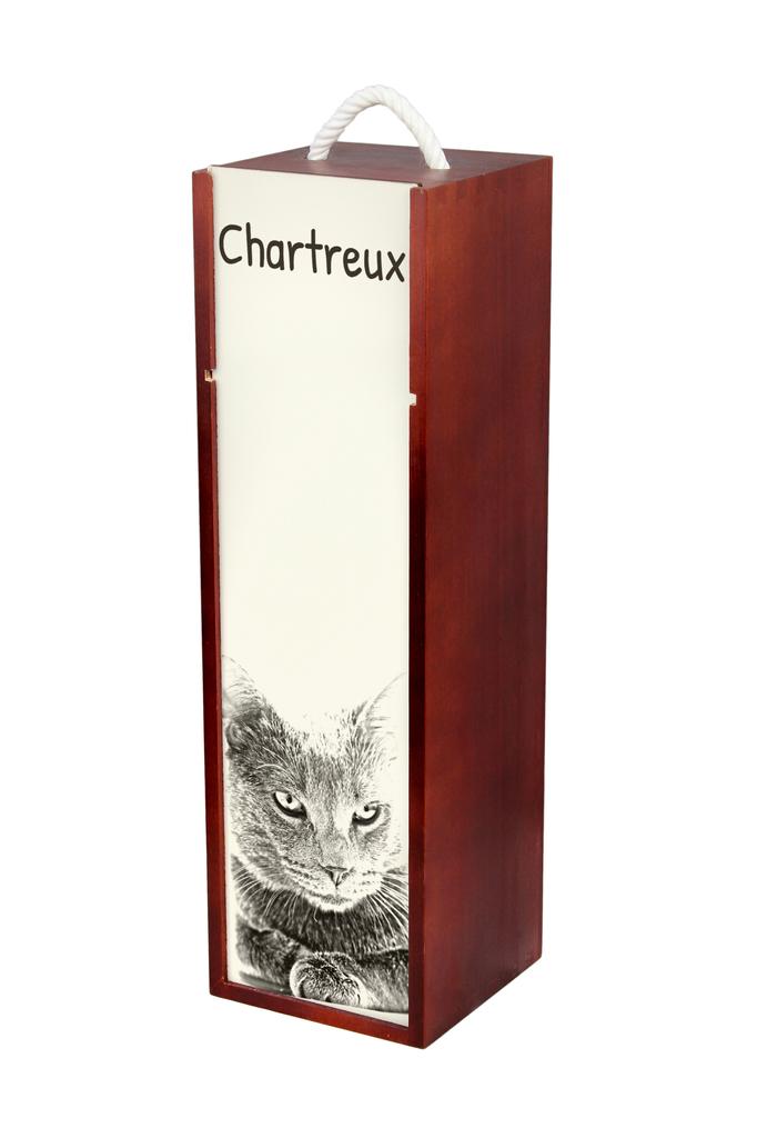 Chartreux - Wine Box with a Cat, Alcohol Box with Graphics, Personalized Gift Box from the Art-Dog Brand