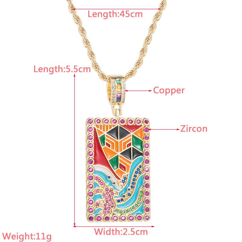 Enamel Drip Oil Geometric Pendant Copper Gold-plated Inlaid Zirconium Popular Same Style Necklace for Women