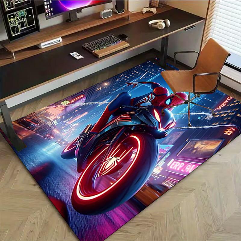 Spiderman Rides Motorcycle Carpet For Playroom Bedroom Living Room Sofa Home Decorkids Game Area Rug Nonslip Floor Mat