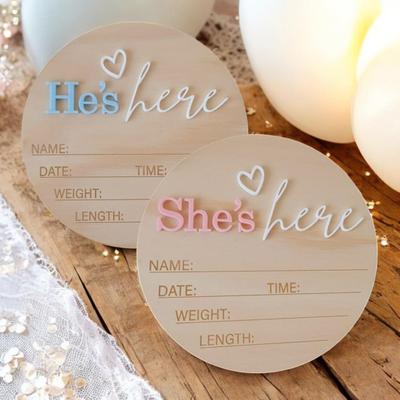 Cartello Annuncio Nascita Legno Nome Bambino Peso Lunghezza Data Ora Placca Vivaio Accessorio Foto Ricordo Cartello per Regalo Baby Shower