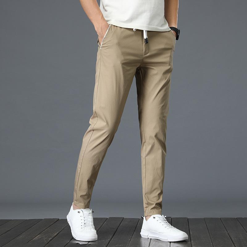 Léto Jednobarevné Kalhoty pro volný čas Pánské Tenký střih Pánské Slim Fit Pracovní kalhoty na malé nohy Trend Všestranné kalhoty