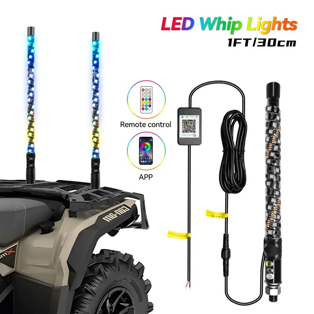 30cm/1ft Uzaktan Kumandalı LED Bayrak Direği Işıkları Renkli Bayrak Direği Spiral Anten Kamçı Işıkları UTV ATV Off Road Kamyon Kum Arabası için