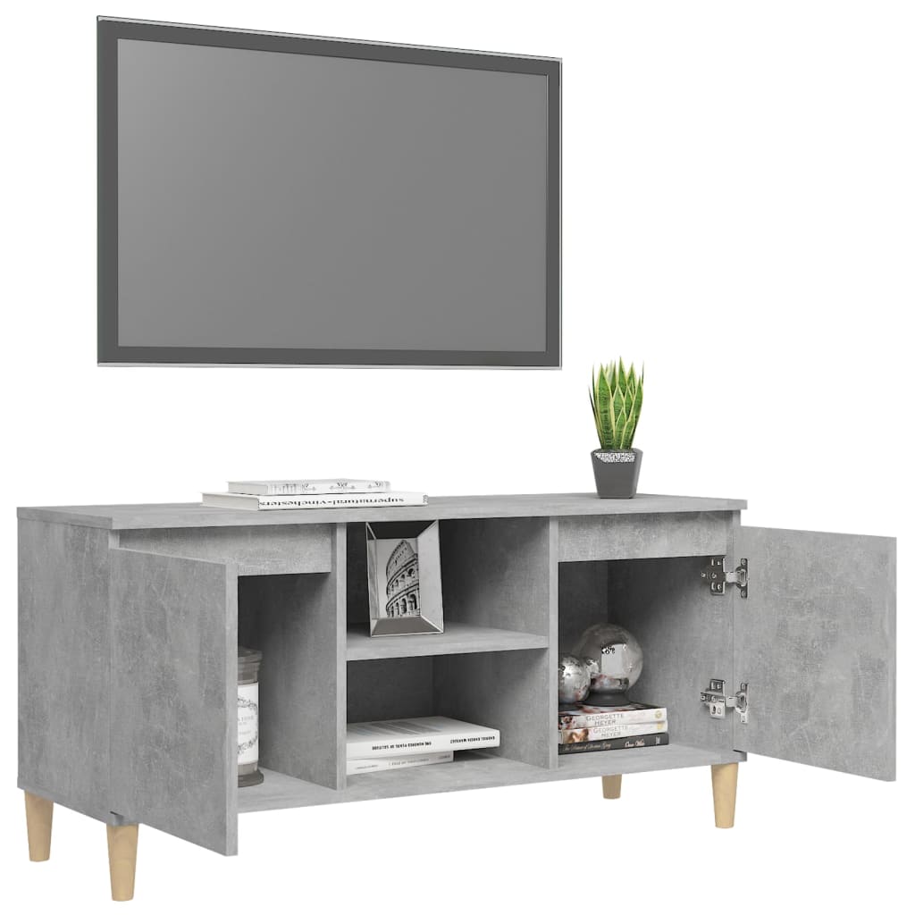 TV Cabinet with Solid Wood Legs Concrete Grey 103.5 x 35 x 50 cm