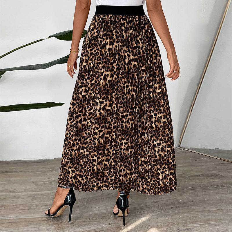 Spring Autumn High Waist Elegant Leopard Printed A Line Skirt