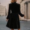 Women's Autumn And Winter Casual Fashion High Neck Waist Velvet Long Sleeve Dress