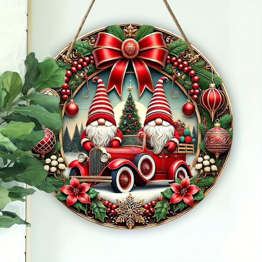 20cm Christmas Gift Pickup Truck Dwarf Christmas Tree,Round Wooden Ornament, Home Office Door Front Porch Bar Decor