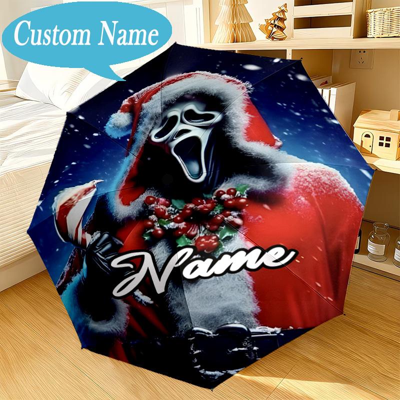 Custom Name Umbrella Ghostface Horror Theme Umbrella 8-Frame for Travel, Camping, Casual Lightweight Portable, Essential for Family Gifts