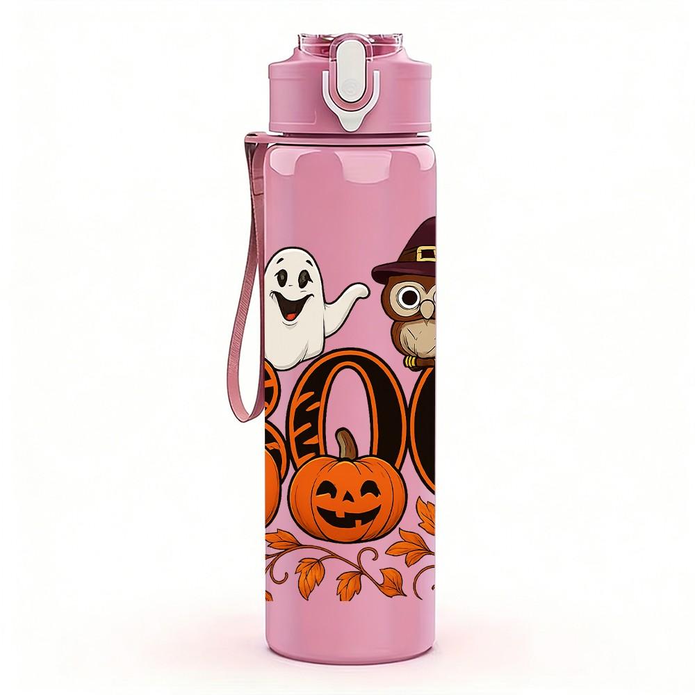 1PC Boo Halloween Ghost Pumpkin Pattern 750ml Color Plastic Sports Water Bottle Leakproof Flip Straw Lid Suitable for Sports Office Home Use