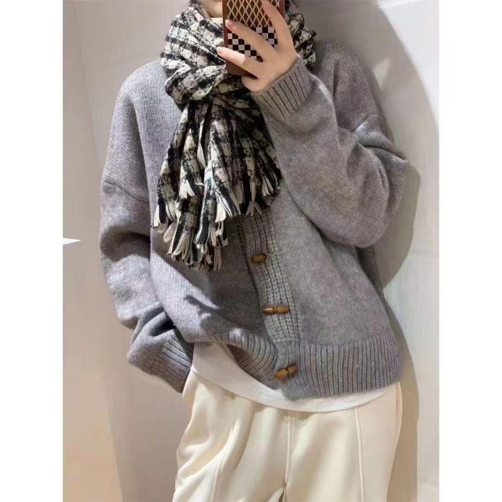 Cardigã de Malha Feminino com Botão de Alavanca Retrô - Estilo Coreano, Outono/Inverno