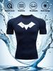 Mens White Compression Short Sleeve T-Shirt Black Bat Logo Graphic Absorb Sweat Quick Dry Breathable High Elasticity Gym And Running Athletic Top