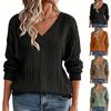 Damen Lässiger V-Ausschnitt Langarm Pullover Rippstrick Oberteil Leicht Weich Bequem