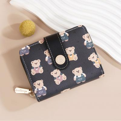 New Women's Short Wallet Korean Cartoon Teddy Bear Pattern Wallet Temperament Zero Wallet