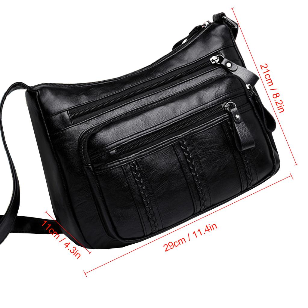Women Shoulder Bag PU Leather Multi Zipper Pocket Adjustable Strap Purses Lady Casual Crossbody Bag