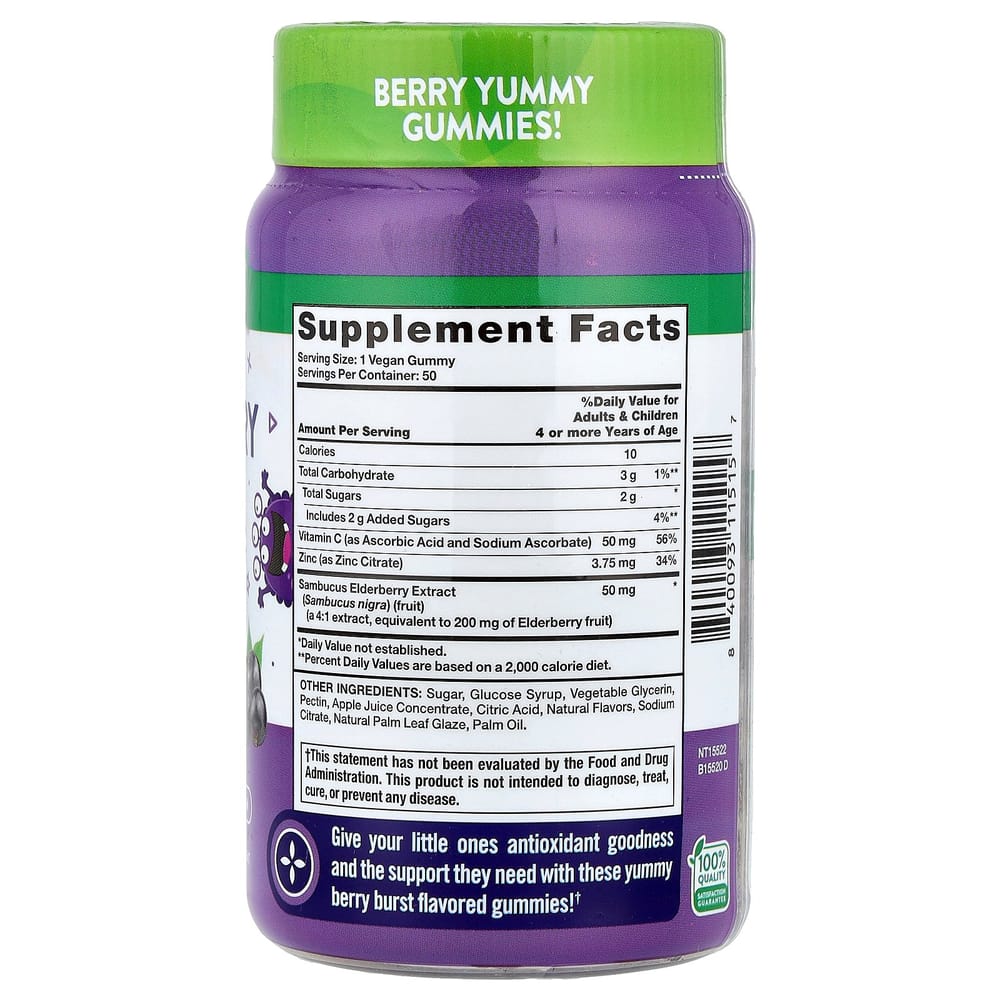Just 4 Kids Black Elderberry + Vitamin C Zinc Berry Vegan Gummies, 50 Count