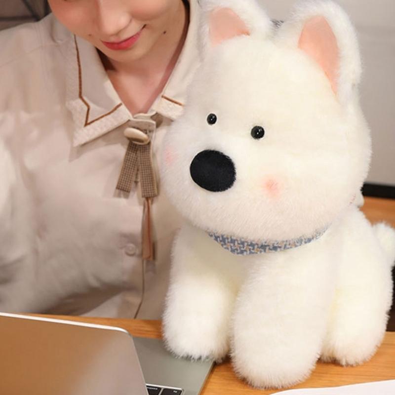 Soft Realistic Westie Dog Plushie Portable Child Friendly Soft Westie Highland Dog Stuffed Toy for Imaginative Play