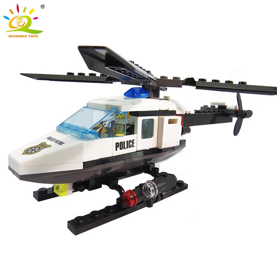 102Pcs City Police Helicopter Model Building Blocks Set With 1 Figure Bricks Educational Toys For Children Boys Gift