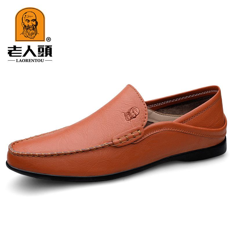 Leather Doudou shoes soft leather shoes trend line casual driving lazy shoes heel can be stepped on to drive