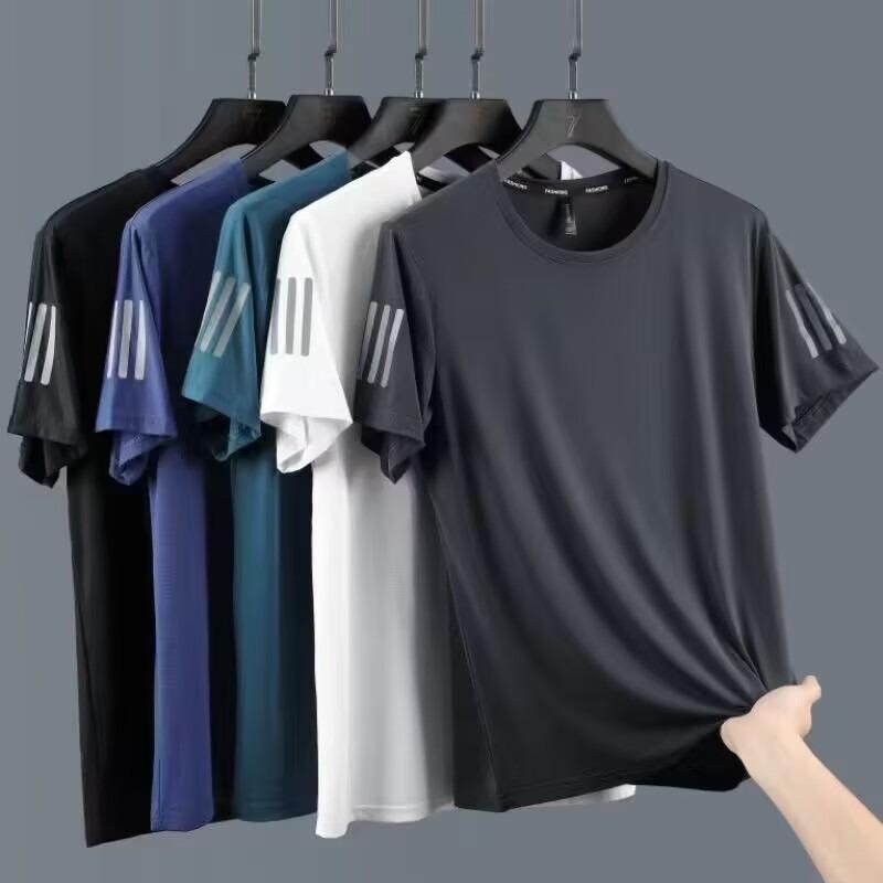 Ice silk short-sleeved T-shirt men's summer loose large size round neck short-sleeved men's sports casual quick-drying top versatile