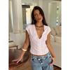 New Arrival White V-neck Lace Embroidered Slim Fit Crop Top, Casual Short Top for Women, Hot Selling Crossborder Women's Apparel