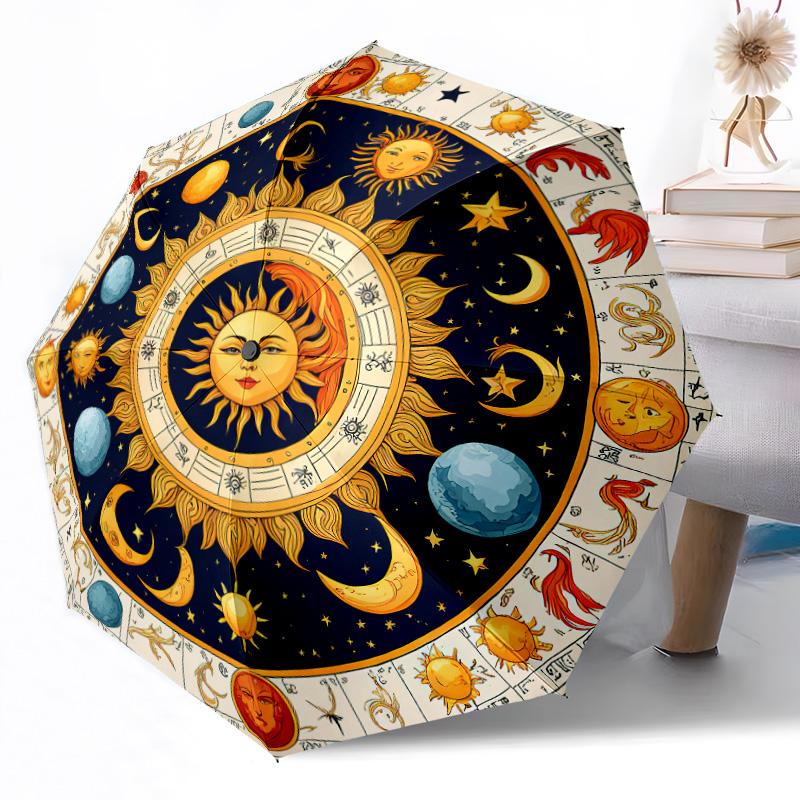 Moon and Sun Automatic Umbrella Folding Umbrella with 8 Ribs Weight for Women/Men Outdoor Accessory