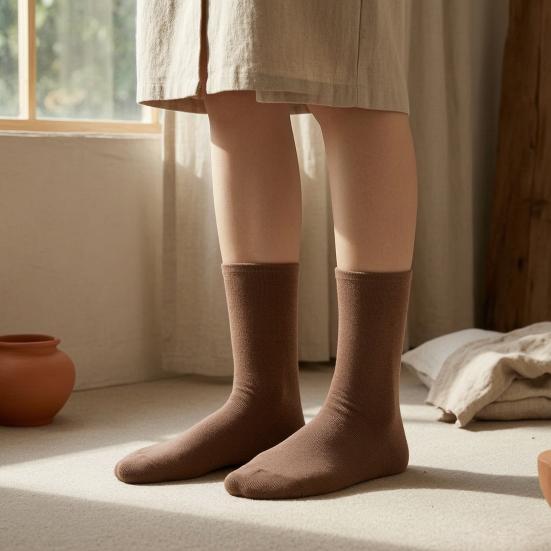 Casual Korean Style Hosiery Women Mid-Length Crew Socks, Loose Cuff Mittens, Comfortable Breathable Athletic Socks Solid Color for Autumn Winter Daily