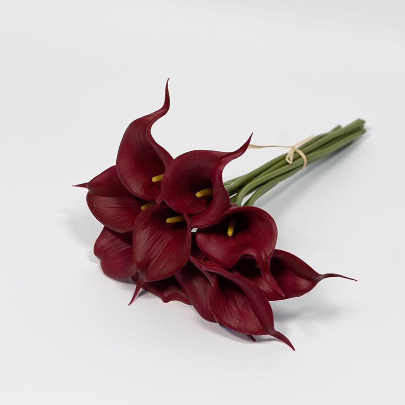 

14.3inch Multicolored PU Mini Calla Imitation Flowers Fake Flower Wedding Birthday Holiday Scene Layout Fake Flower Wholesale 20pcs темно-красного