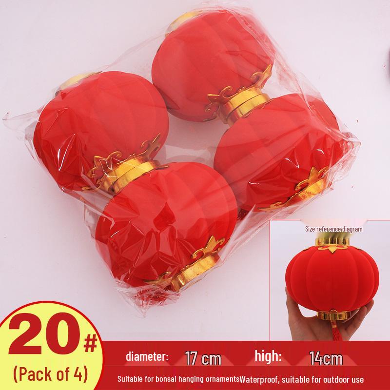 Handmade Red Flocked Lantern Ornaments for Trees: Chinese-Style New Year and Wedding Decorations
