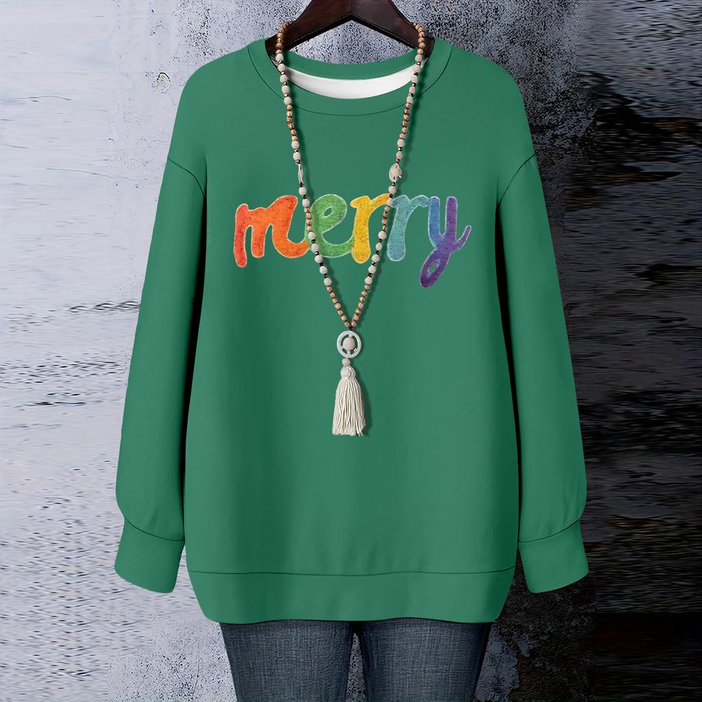 Dámské vánoční potištěné tričko s dlouhým rukávem a kulatým výstřihem