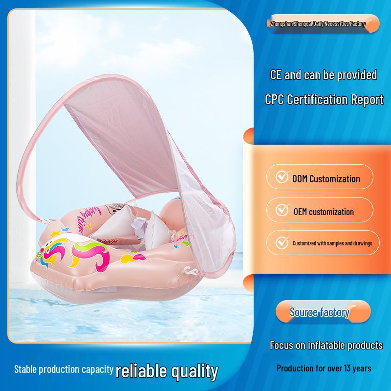 Sunshade Baby Inflatable Swim Seat with Raised Airbag and Anti-Rollover Design