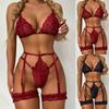 Wine Red Women Lingerie Set All Seasons Black Nightwear