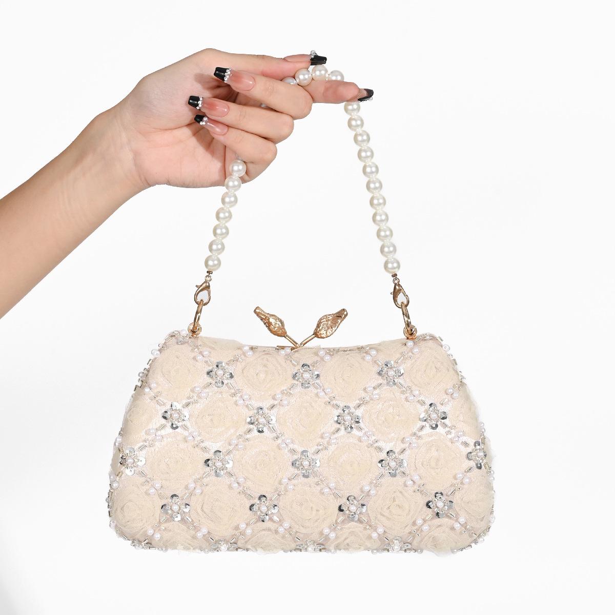 

Retro Pearl Chain Ladies Small Handbags Vintage Square Shoulder Bag for Women Evening Clutch Purse Fashion Female Crossbody Bags 21x12x7.5cm шампанского