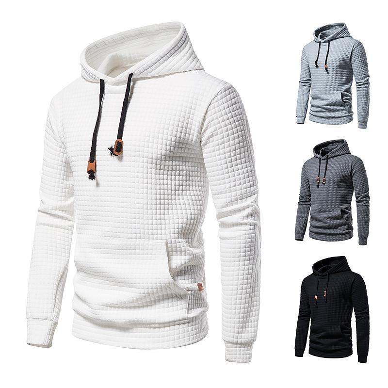 Men's Fashion Solid Color Casual Pullover Jacquard Sweat Men's Plaid Quilted Cotton Fabric Hooded Sweat