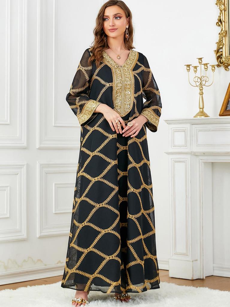 Dubai Women's Long-Sleeved Fashion Robe Dress