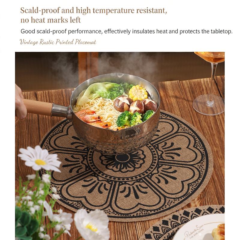 Boho Mandala Round Placemats Heat-Resistant Linen-Cotton Table Mats Washable Non-Slip Dining Decor