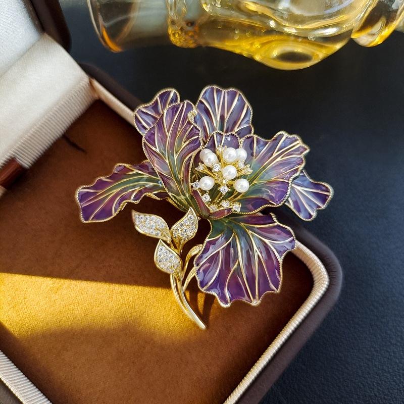 Enamel Large Flower High-end Luxury Light Zirconium Temperament Elegant Brooch