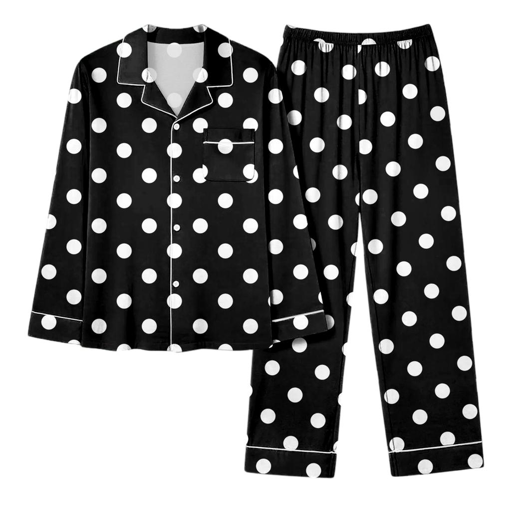 Damen Casual Mode Polka Dot Print Langarm Hosen Homewear Set