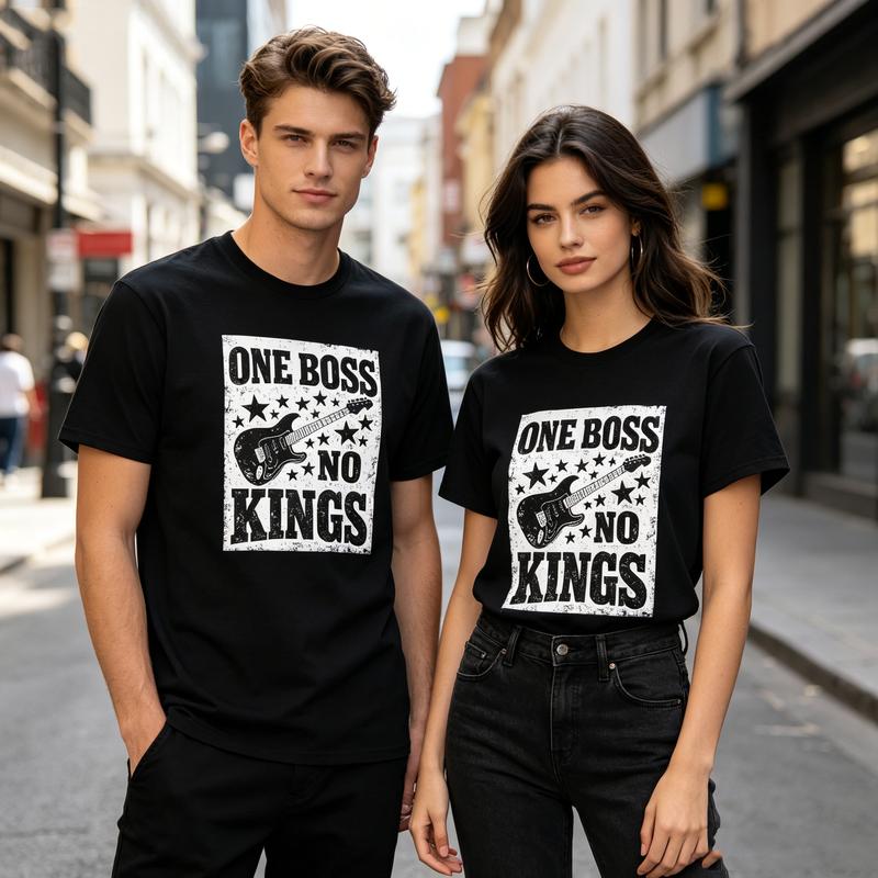 One Boss No Kings Guitar Graphic T Shirt Vintage Rock Music Print Unisex Soft Cotton Crew Neck Short Sleeve Trendy Casual