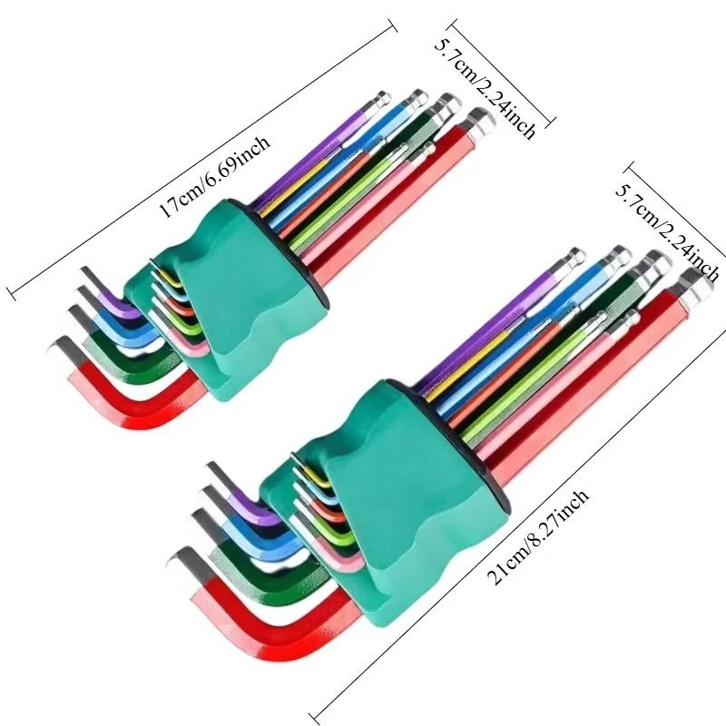9pcs Industrial Hex Key Set, Ball End, Color Coded Allen Wrenches, Heavy Duty for Automotive, Machinery, Bike &Motorcycle Repair