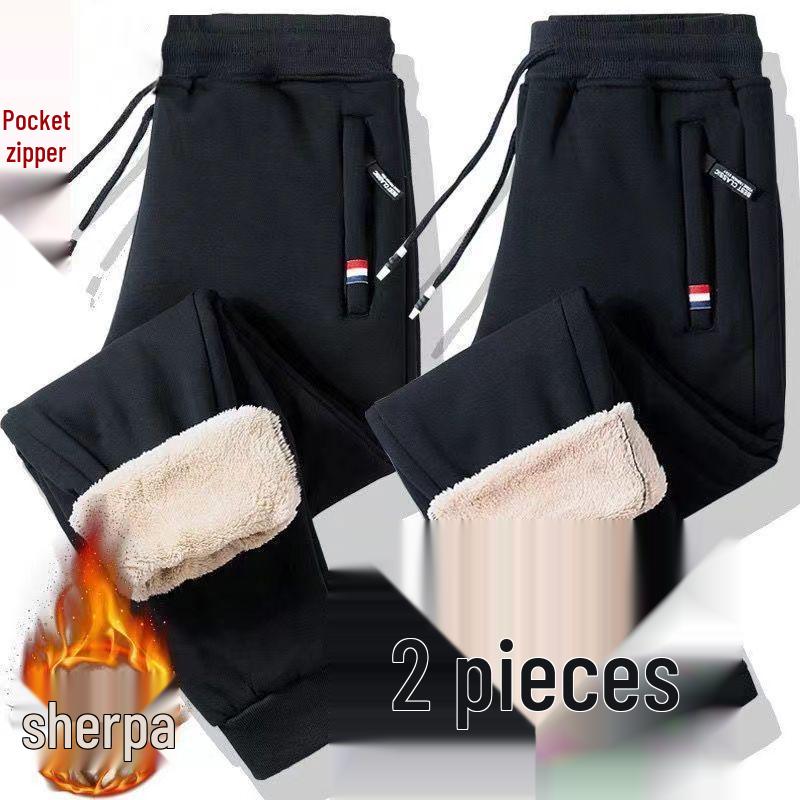 

Мужские зимние брюки на молнии из флиса из овчины: Очень толстые, свободные прямые брюки для тепла, подходят для молодых, среднего возраста и пожилых 4XL (160-175 jin)