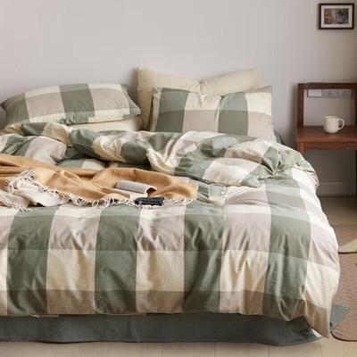 Muji Simple Green Plaid Four-Piece Bedding Set