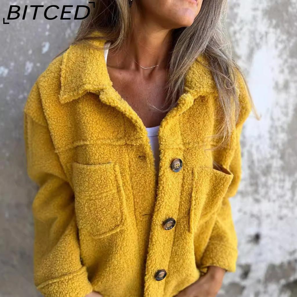 BITCED Dame Vintage Casual rutenettprint Høst Vinter Langermet POLO Hals Jakker & Kåper