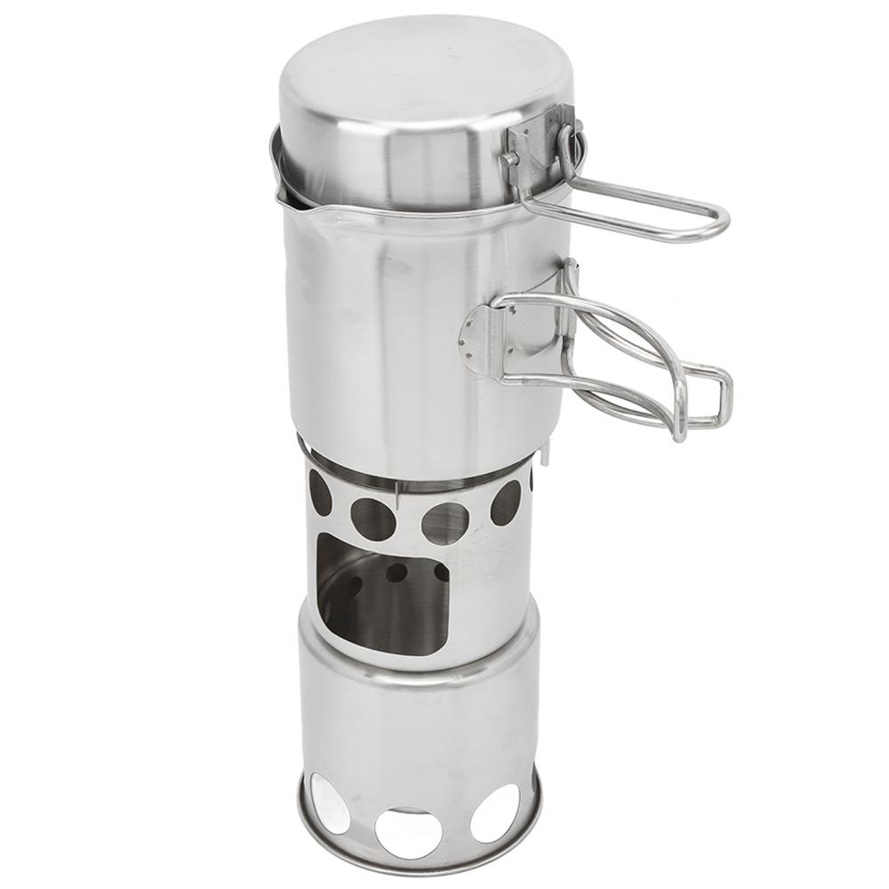 Stainless Steel Portable Camping Stove With Mesh Pouch Camping Pot Set  Outdoor Cooking