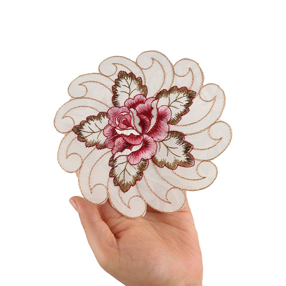 Embroidery Flower Cup Pad Flower Pattern Doily Tablecloth Placemat  Table Decoration