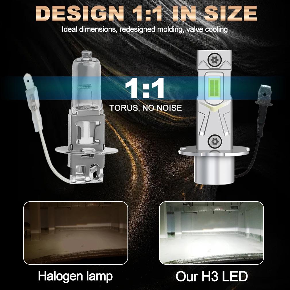 2 ks 18000LM H3 LED žárovky do světlometů Mini H3 LED žárovky do mlhových světel pro auto světlomet Bezventilátorová DRL lampa Automatická světla pro denní svícení 12V 6500K Bílá