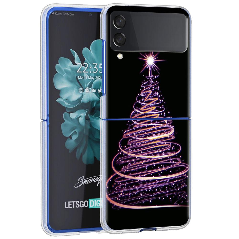 Merry Christmas Tree Deer Case For Samsung Galaxy Z Flip 4 5G Transparent Hard Cell Phone Cover ZFlip Clear PC Luxury Coque