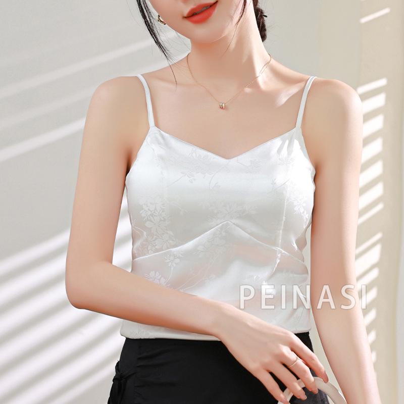 

Women s Satin Spaghetti Strap Camisole - Padded Bust, Backless, Autumn Outerwear, Sexy Base Layer X-Large білий