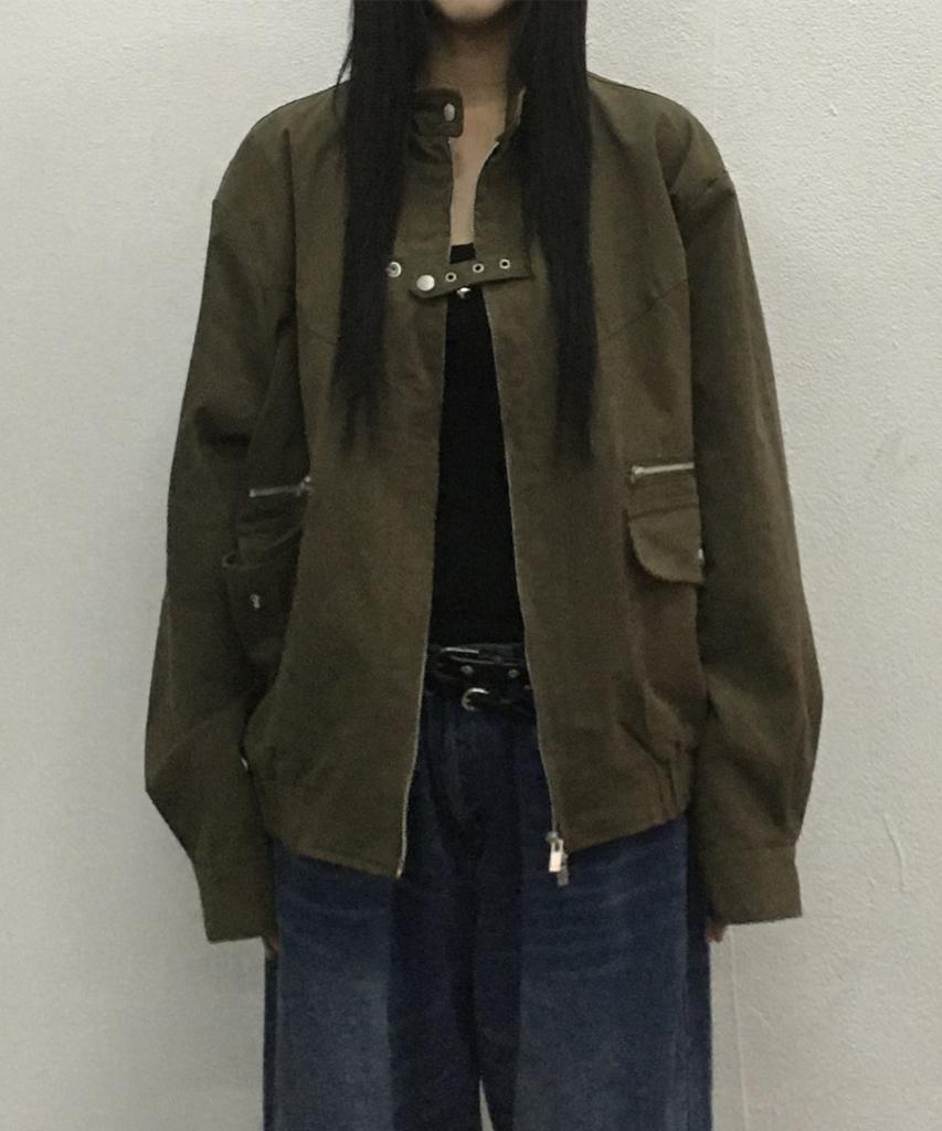 Placestudioman High-Neck Standard Eyelet Tab Point Cotton Blouson Two-Way Jacket [Brown]