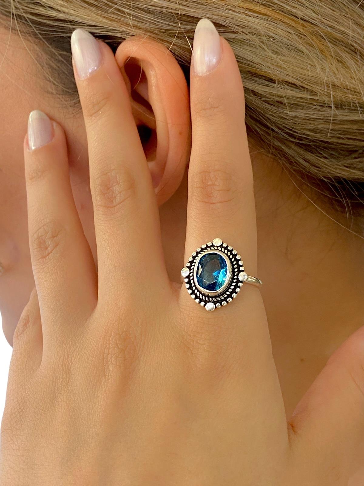 

Аутентичное кольцо из стерлингового серебра 925 пробы с аквамарином высшего качества