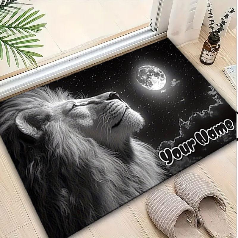 1PC Custom Name Lion Moon Theme Floor Mat Ideal for Living Room, Game Rooms, Office, Bedroom,Floor Mat Playful Design